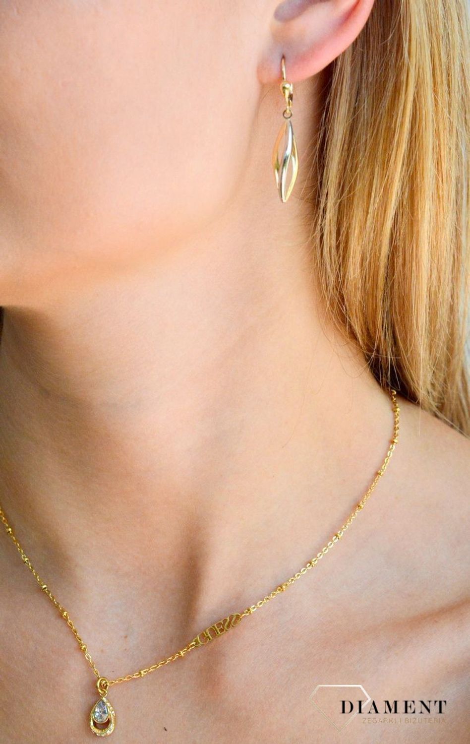 Złote kolczyki damskie 375 wiszące z białym złotem KL 5446 375.jpg